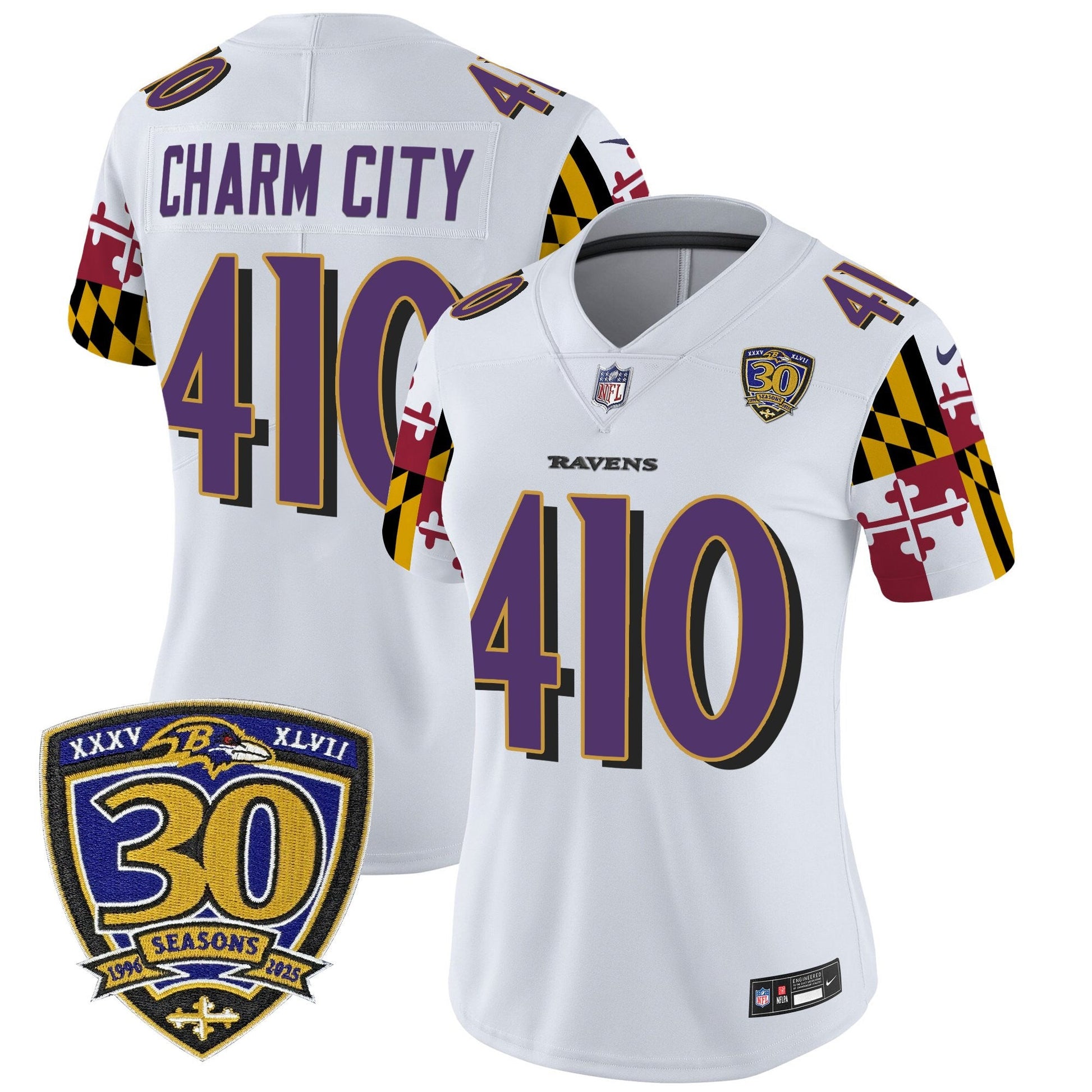 Women's Baltimore Ravens 'Maryland Flag Edition' Vapor Limited Jersey - 30th Anniversary Patch - All Stitched