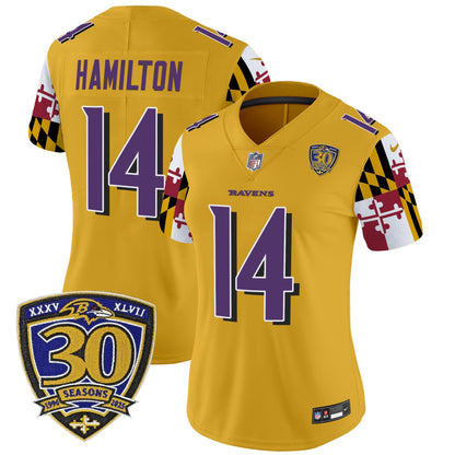 Women's Baltimore Ravens 'Maryland Flag Edition' Vapor Limited Jersey - 30th Anniversary Patch - All Stitched