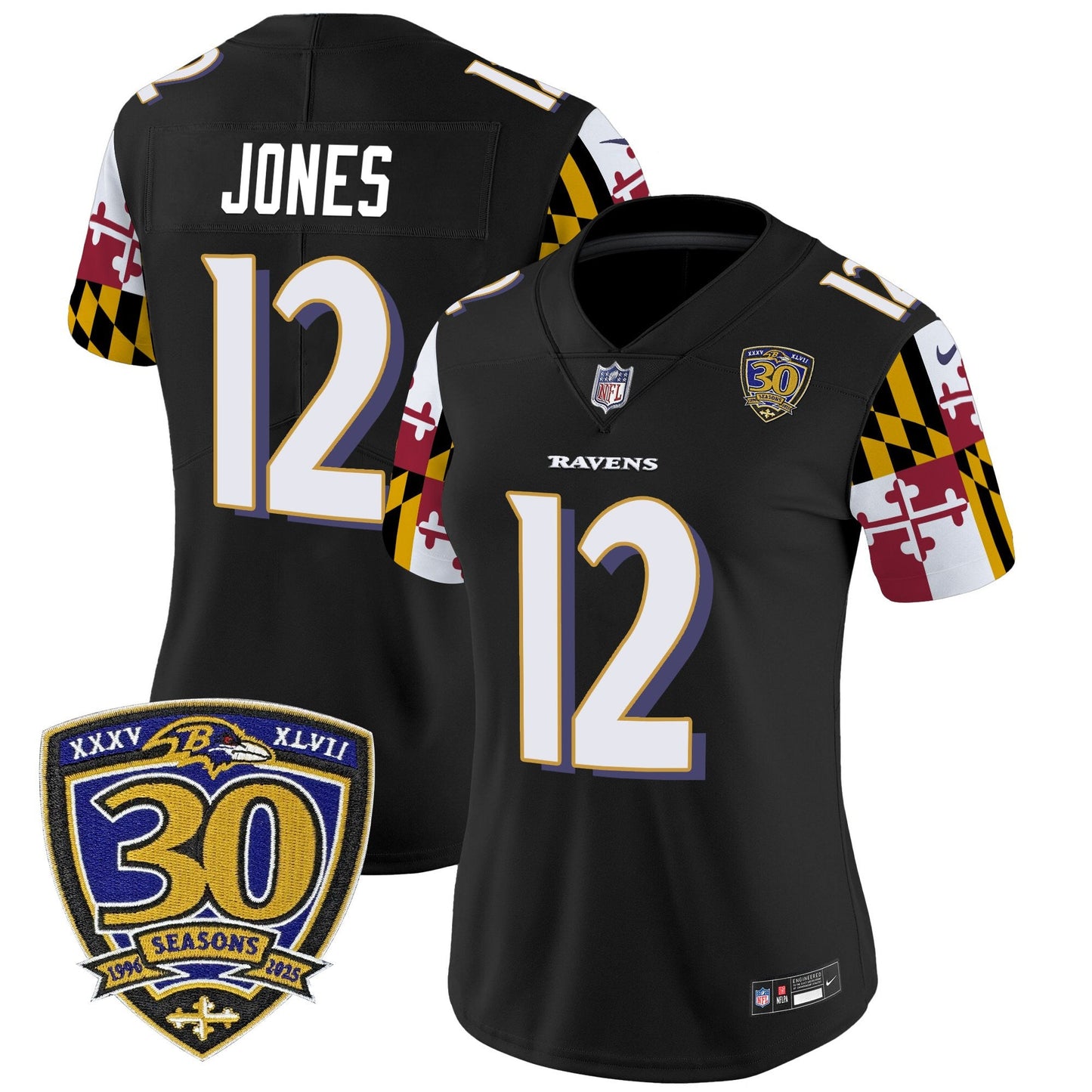 Women's Baltimore Ravens 'Maryland Flag Edition' Vapor Limited Jersey - 30th Anniversary Patch - All Stitched
