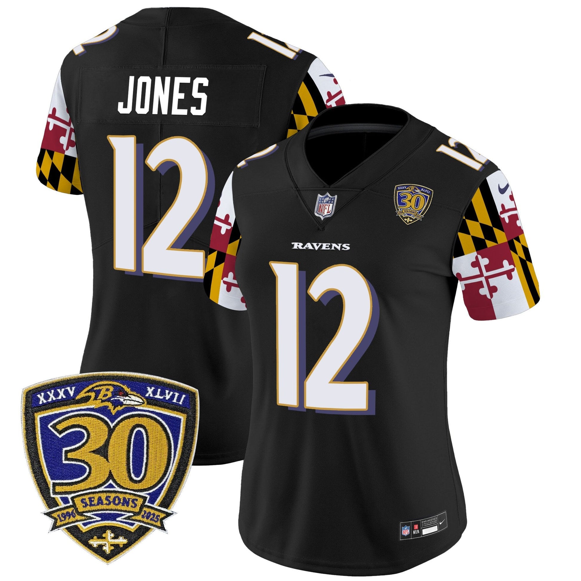 Women's Baltimore Ravens 'Maryland Flag Edition' Vapor Limited Jersey - 30th Anniversary Patch - All Stitched
