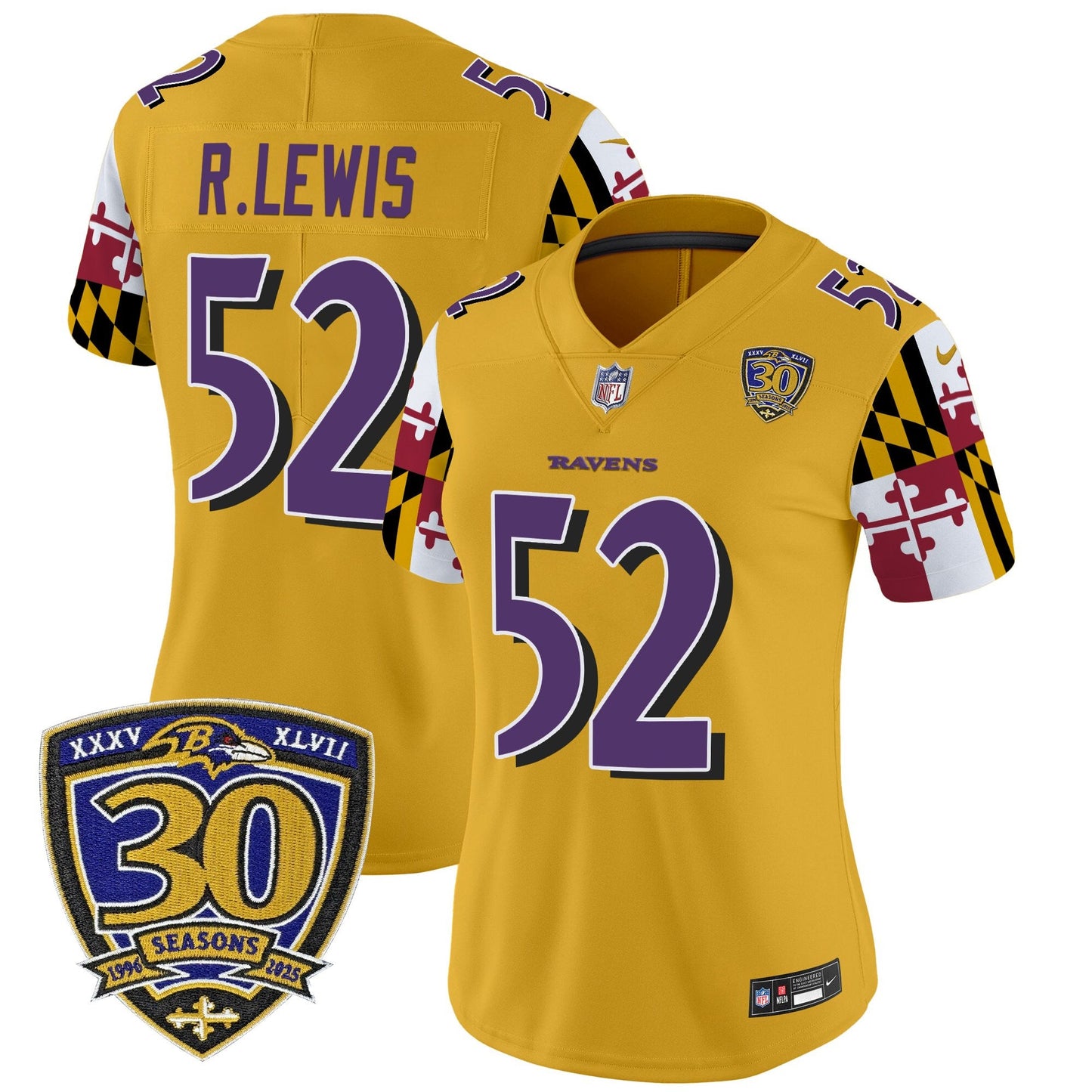 Women's Baltimore Ravens 'Maryland Flag Edition' Vapor Limited Jersey - 30th Anniversary Patch - All Stitched
