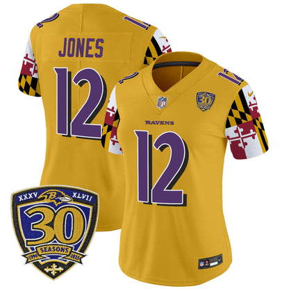 Women's Baltimore Ravens 'Maryland Flag Edition' Vapor Limited Jersey - 30th Anniversary Patch - All Stitched