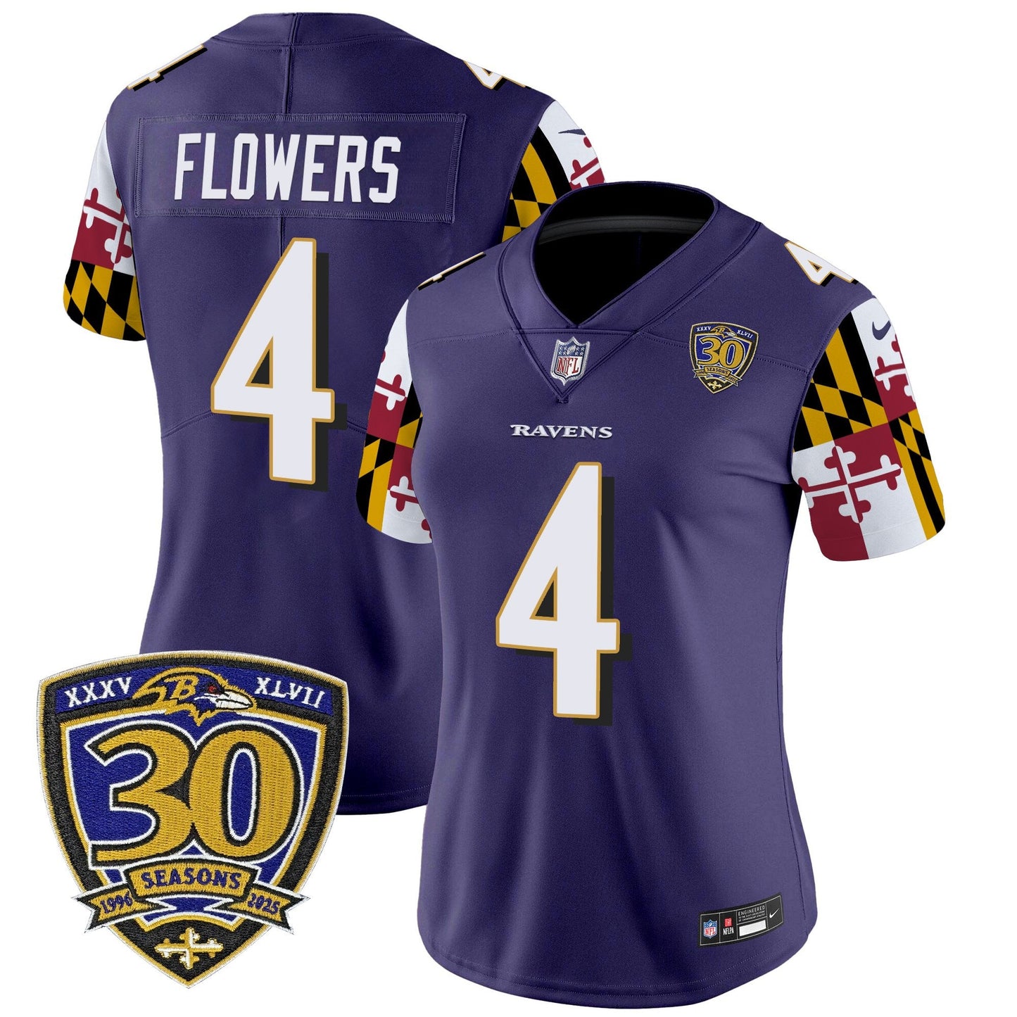 Women's Baltimore Ravens 'Maryland Flag Edition' Vapor Limited Jersey - 30th Anniversary Patch - All Stitched