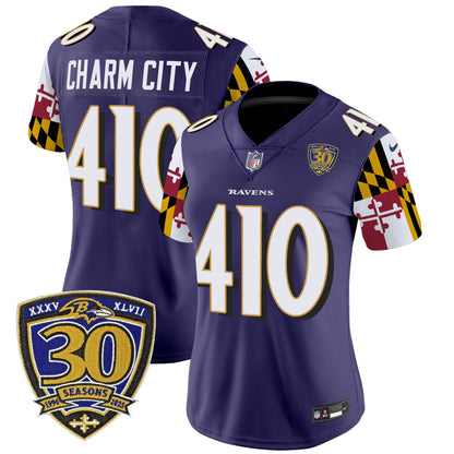 Women's Baltimore Ravens 'Maryland Flag Edition' Vapor Limited Jersey - 30th Anniversary Patch - All Stitched