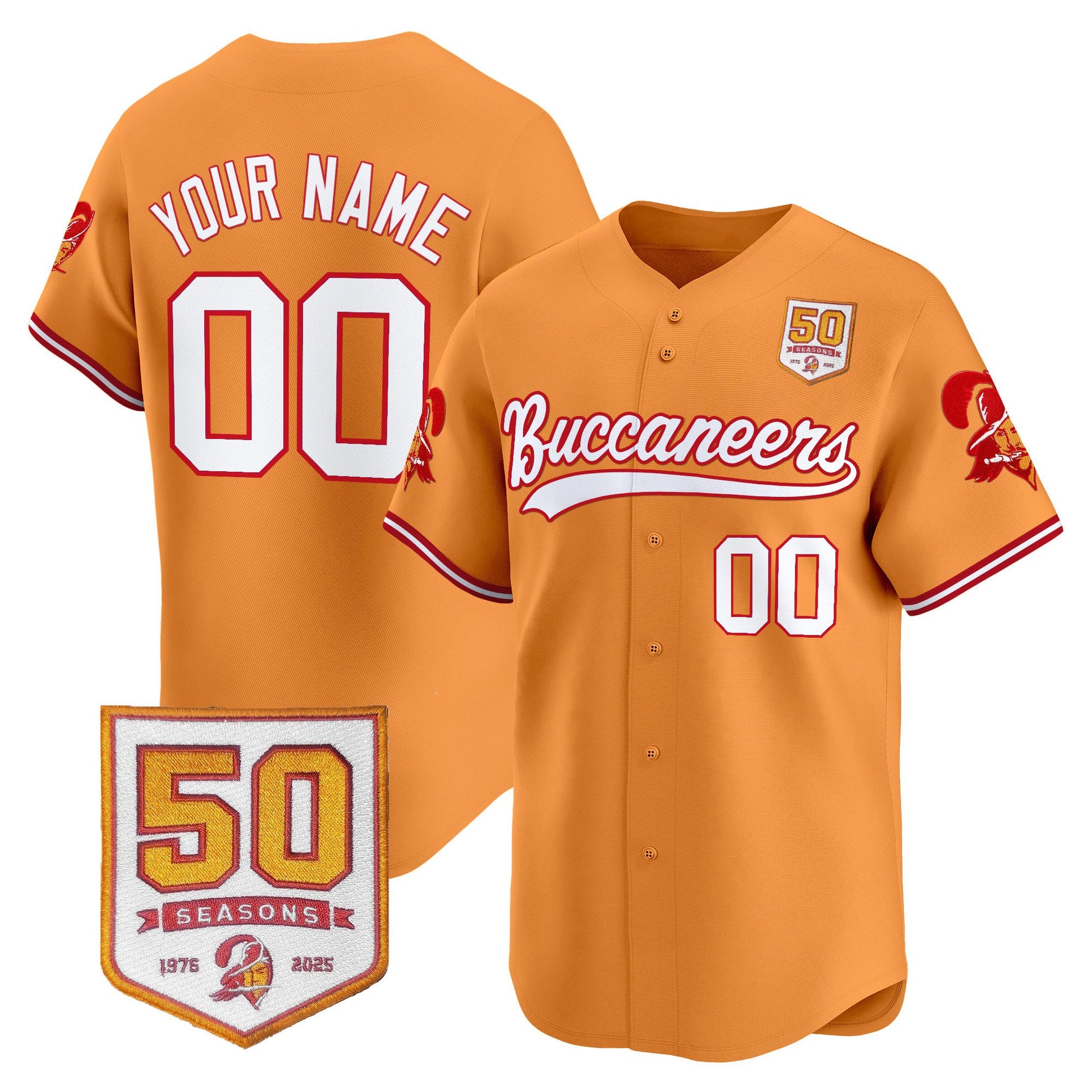 Tampa Bay Buccaneers 50th Season Patch Vapor Baseball Custom Jersey - All Stitched