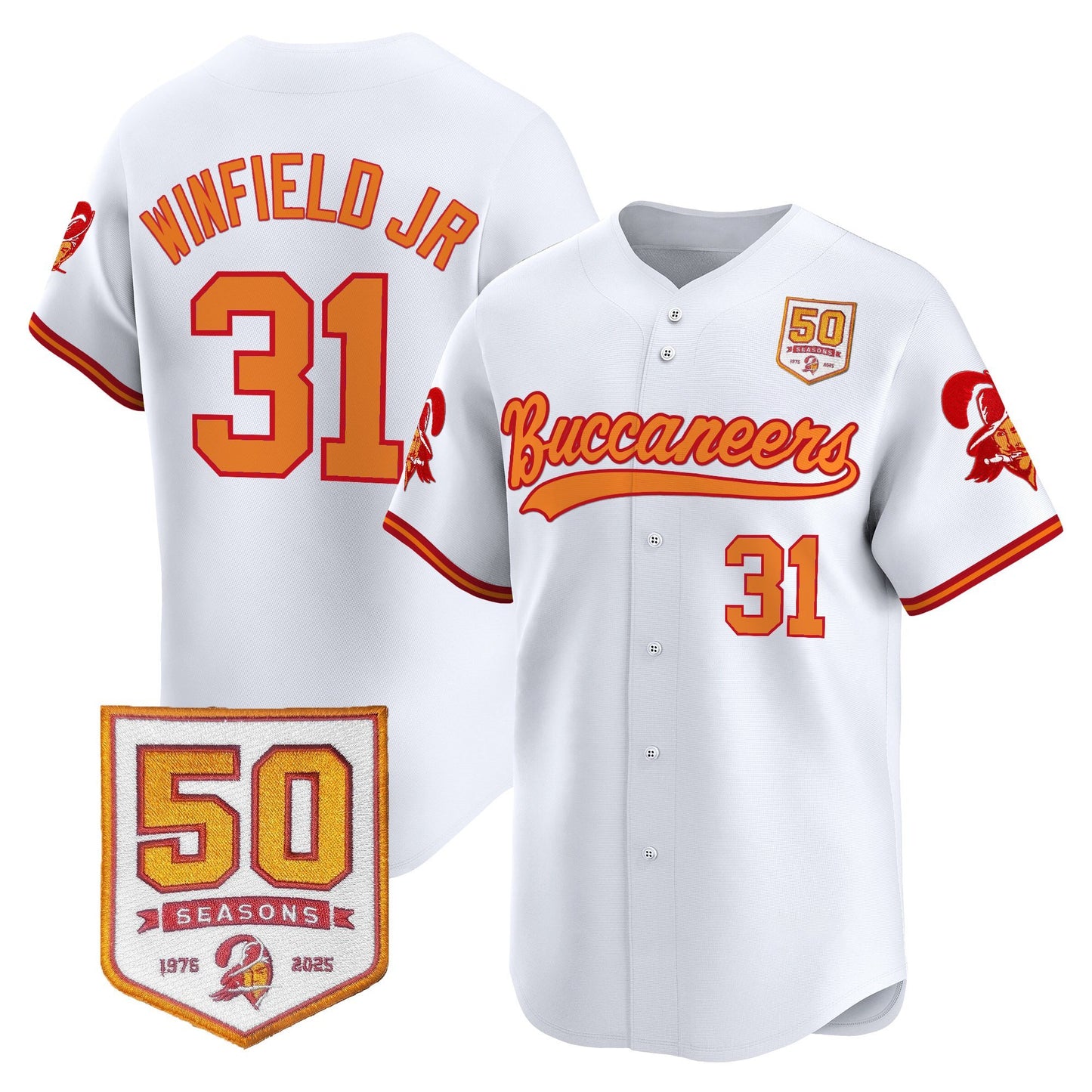 Men's Tampa Bay Buccaneers 50th Season Patch Vapor Baseball Jersey - All Stitched