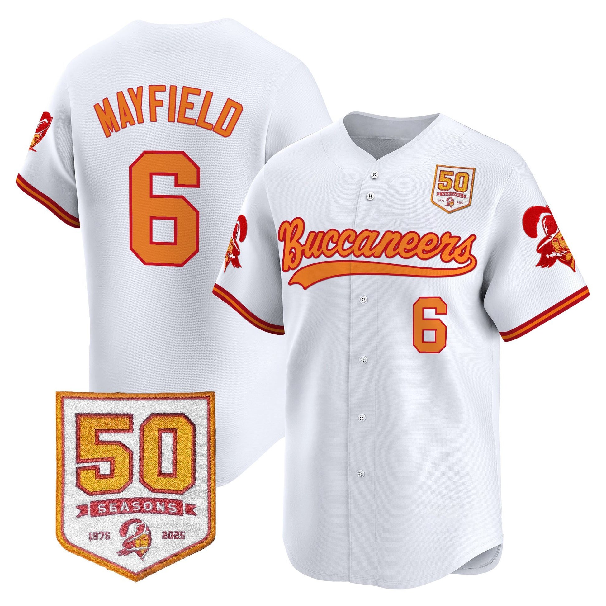 Men's Tampa Bay Buccaneers 50th Season Patch Vapor Baseball Jersey - All Stitched