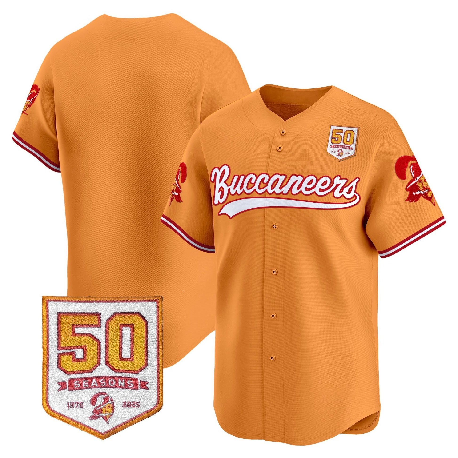 Men's Tampa Bay Buccaneers 50th Season Patch Vapor Baseball Jersey - All Stitched