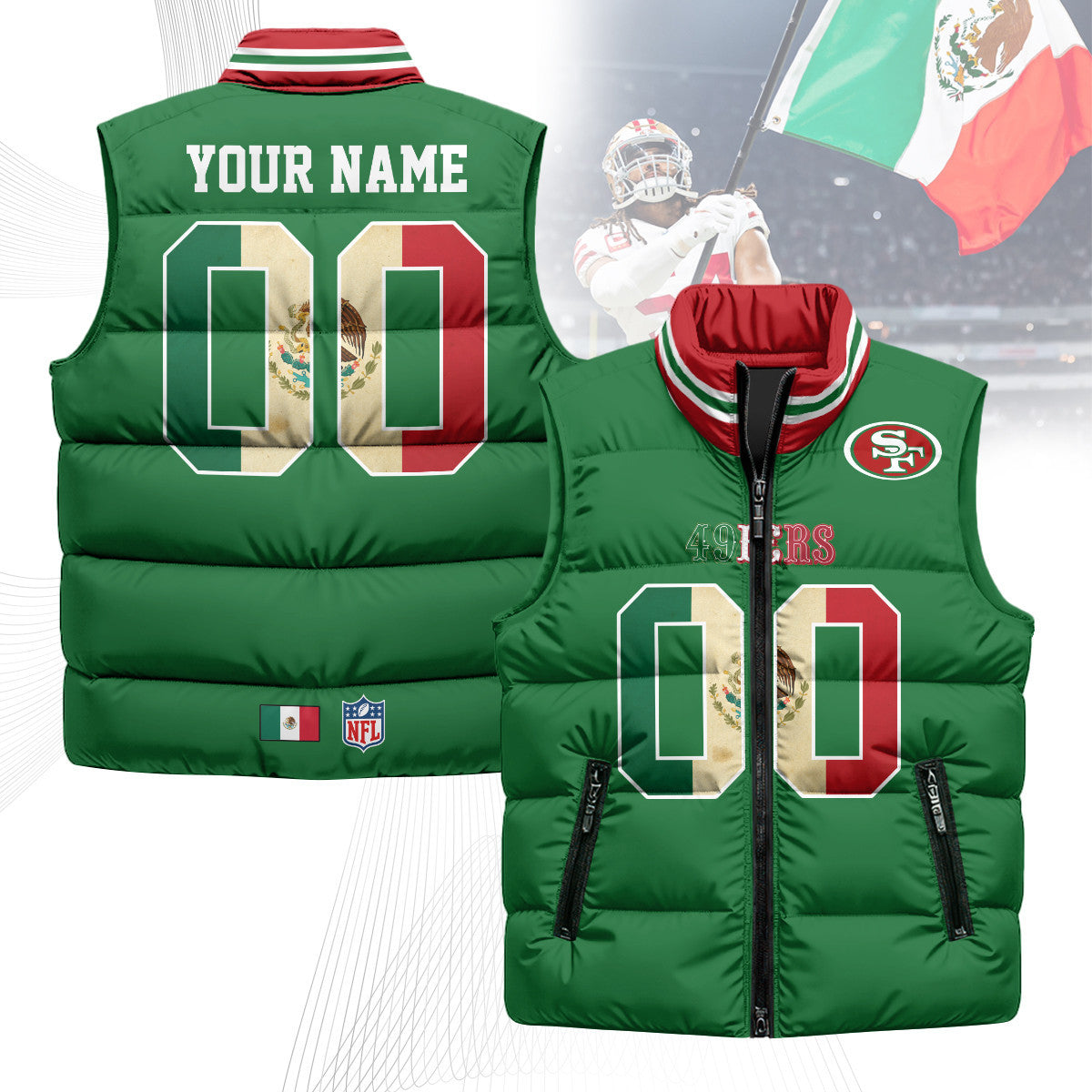 Custom San Francisco 49ers Mexico Puffer Vest