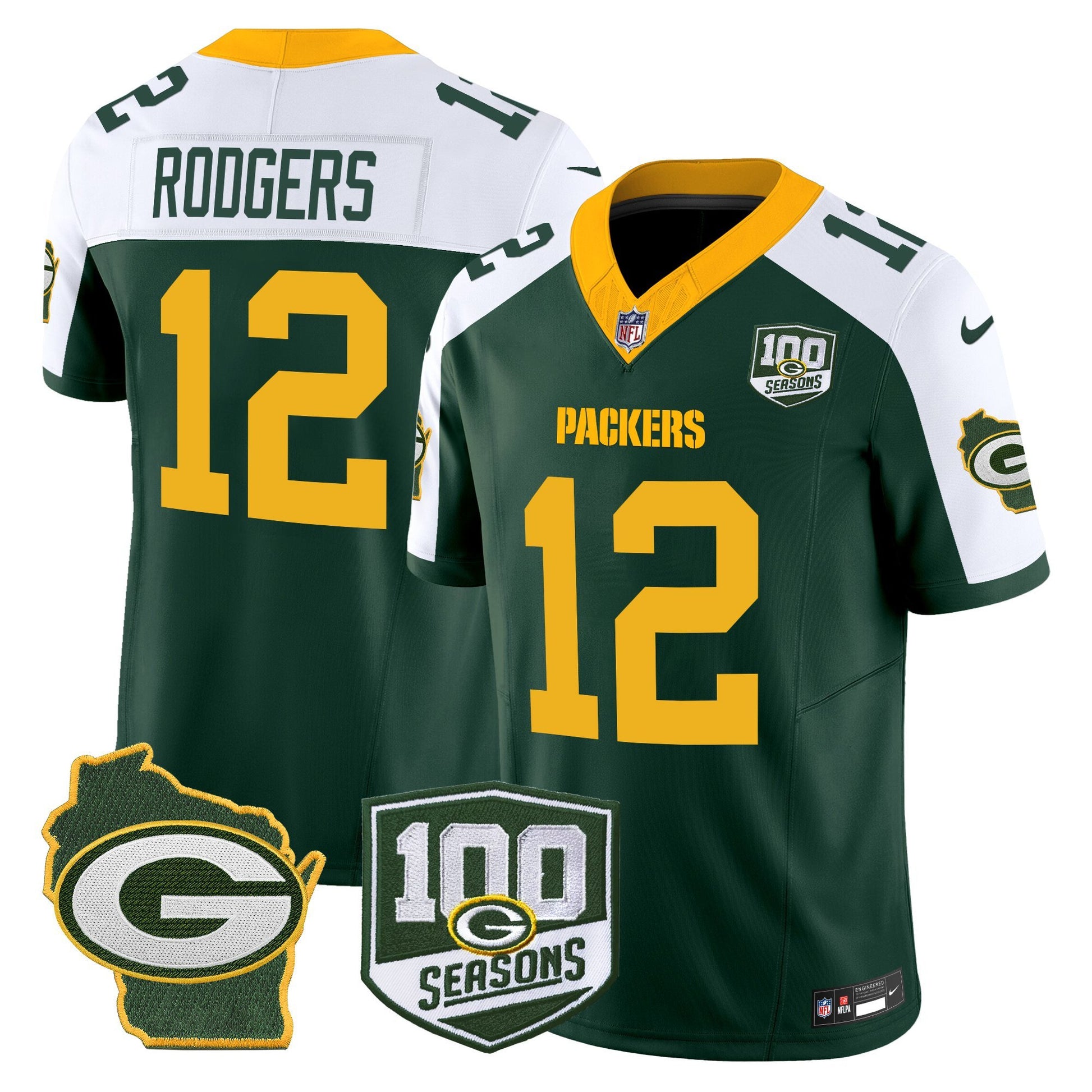 Men's Green Bay Packers 100th Season & Home Patch Vapor Limited Jersey - All Stitched