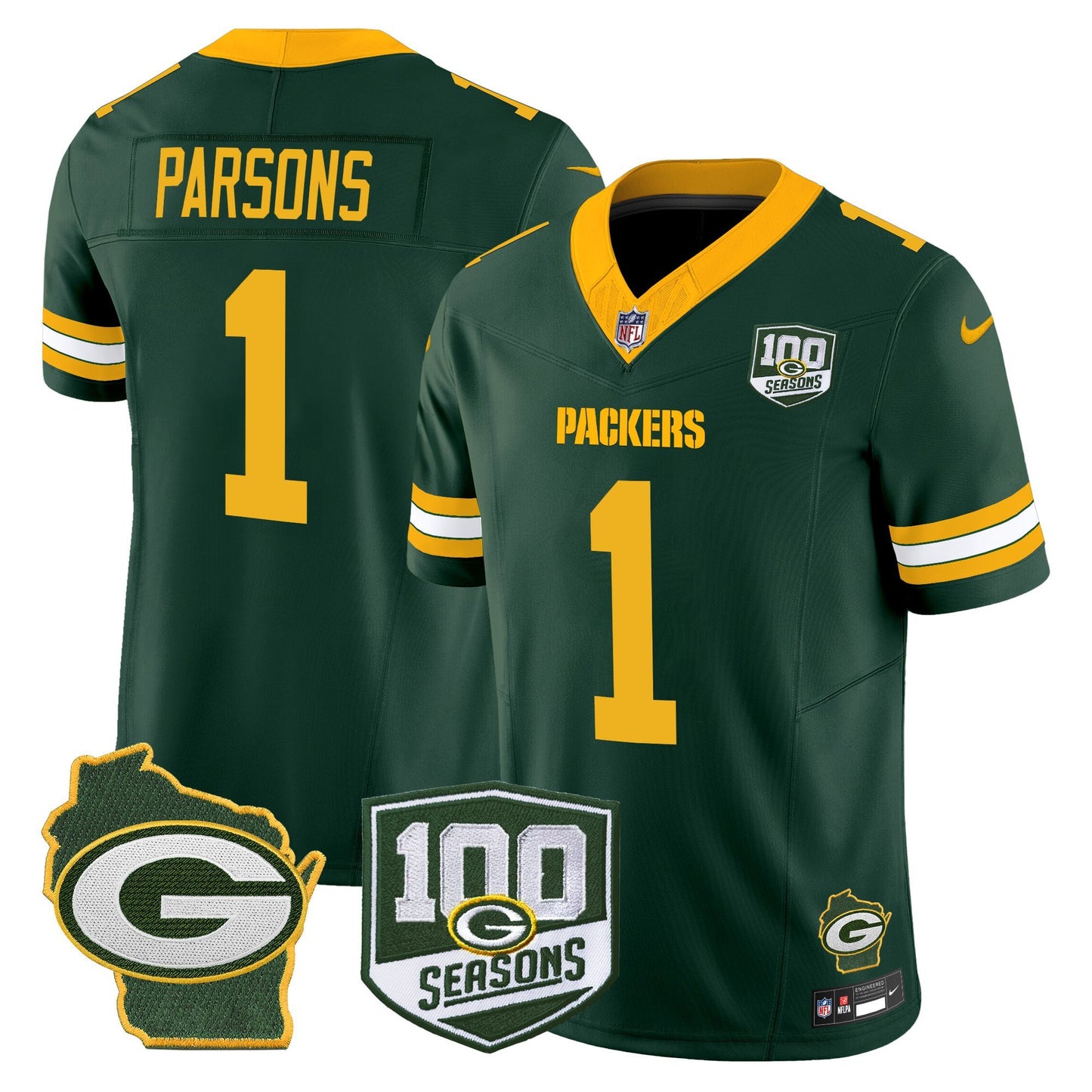Men's Green Bay Packers 100th Season & Home Patch Vapor Limited Jersey - All Stitched
