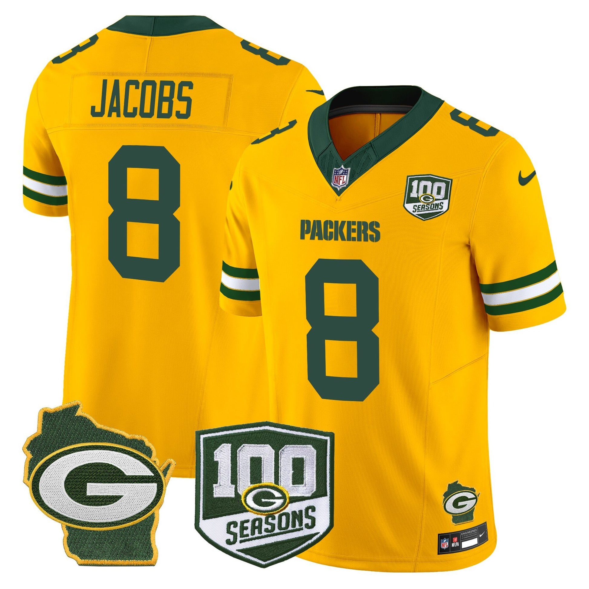 Men's Green Bay Packers 100th Season & Home Patch Vapor Limited Jersey - All Stitched