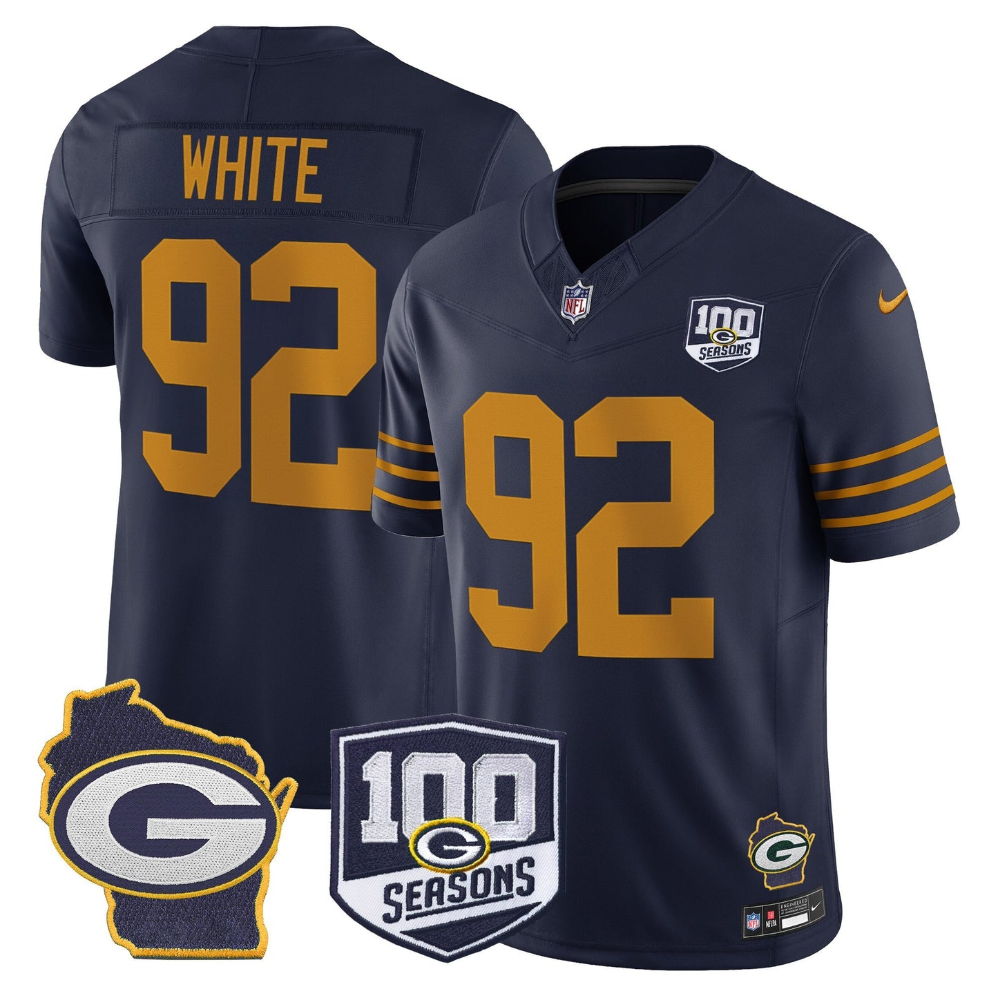 Men's Green Bay Packers 100th Season & Home Patch Vapor Limited Jersey - All Stitched
