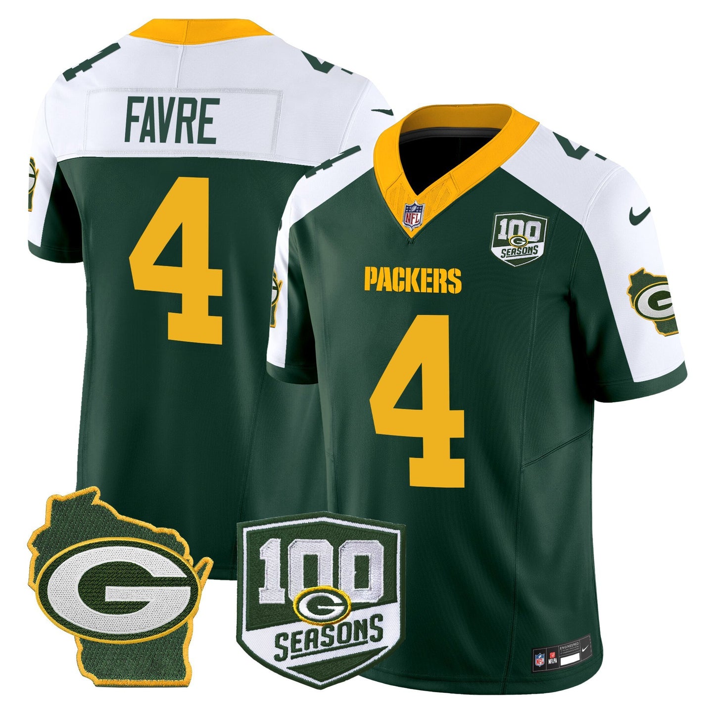 Men's Green Bay Packers 100th Season & Home Patch Vapor Limited Jersey - All Stitched