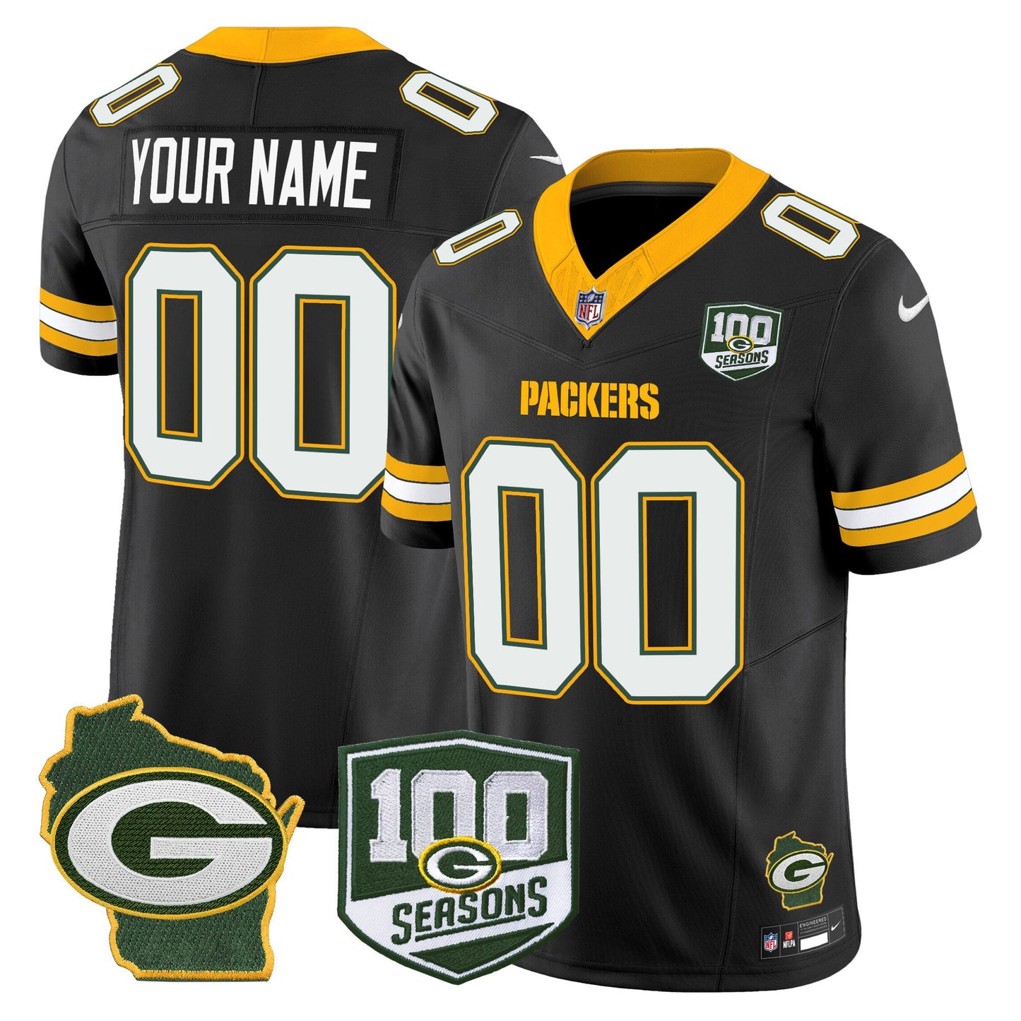 Green Bay Packers 100th Season & Home Patch Vapor Limited Custom Jersey - All Stitched
