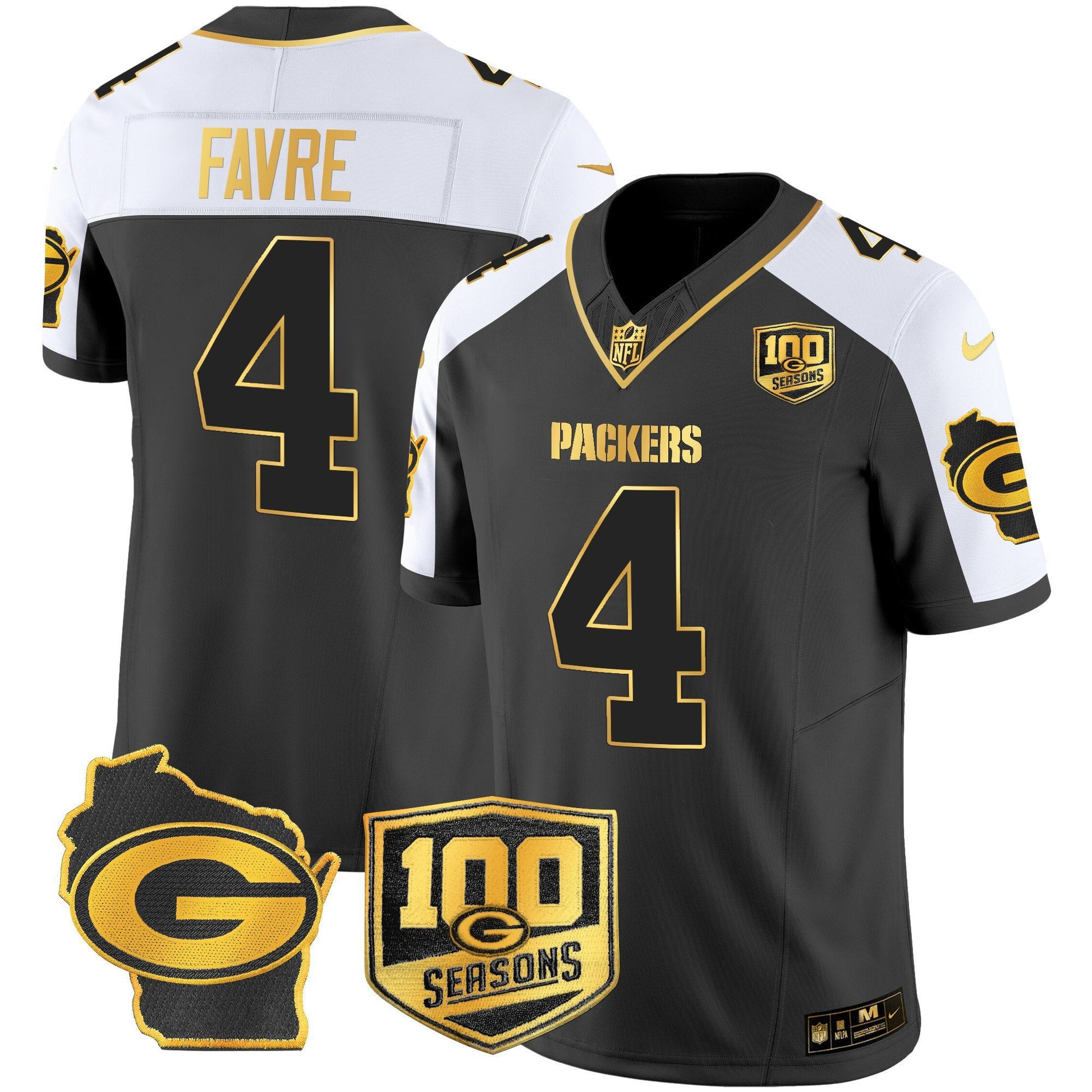 Men's Green Bay Packers 100th Season & Home Patch Gold Vapor Limited Jersey – All Stitched
