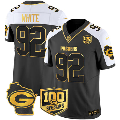 Men's Green Bay Packers 100th Season & Home Patch Gold Vapor Limited Jersey – All Stitched