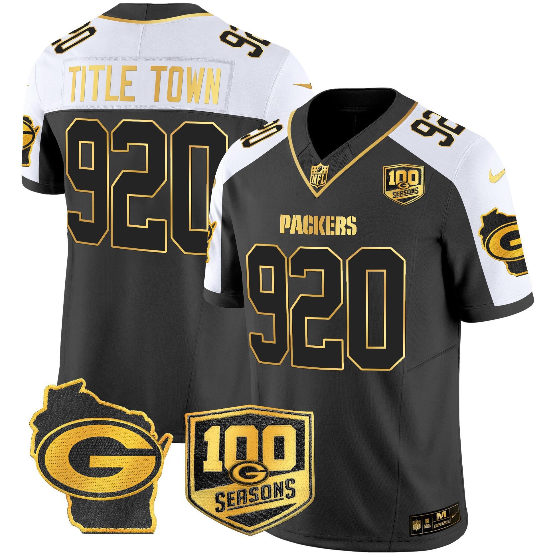 Men's Green Bay Packers 100th Season & Home Patch Gold Vapor Limited Jersey – All Stitched