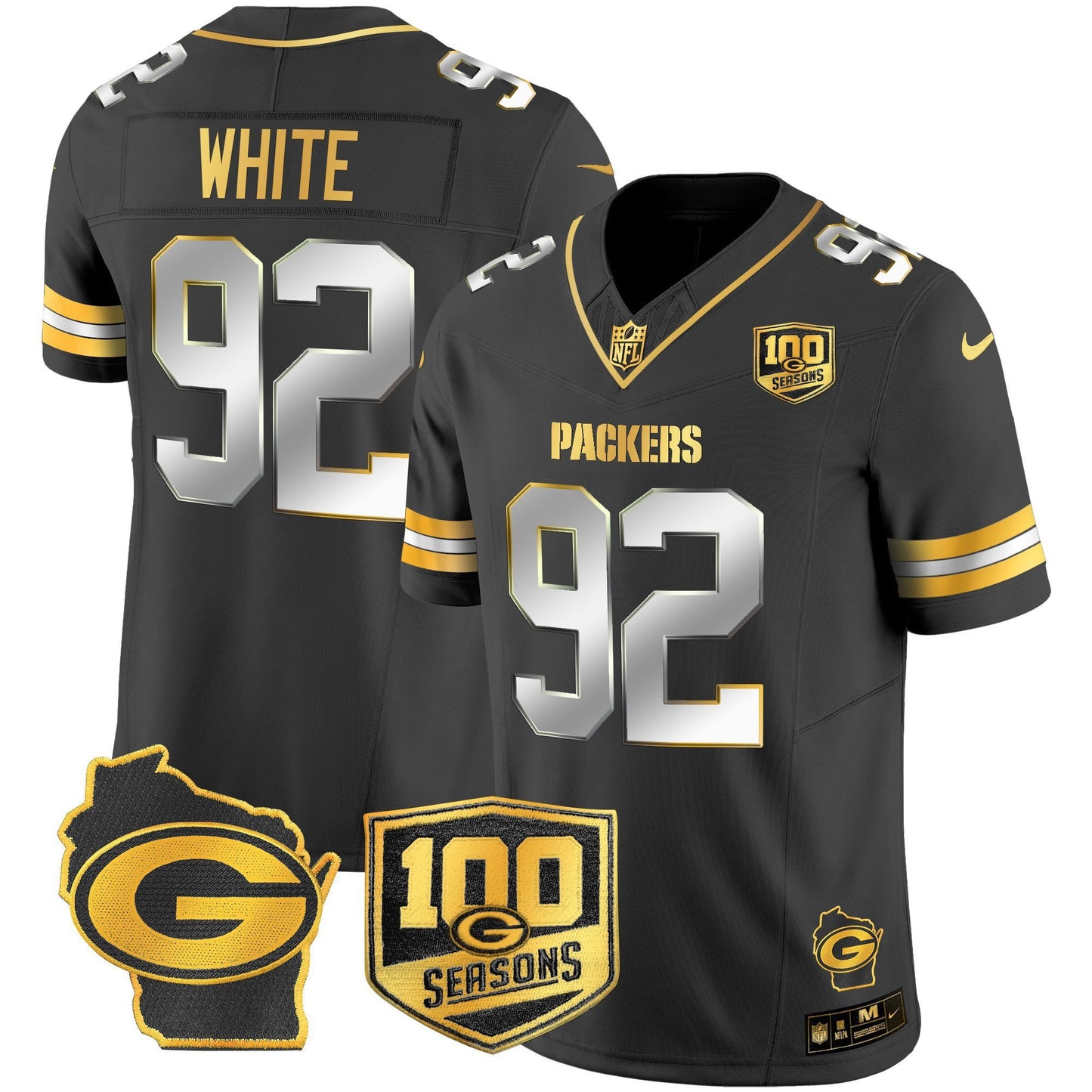 Men's Green Bay Packers 100th Season & Home Patch Gold Vapor Limited Jersey – All Stitched