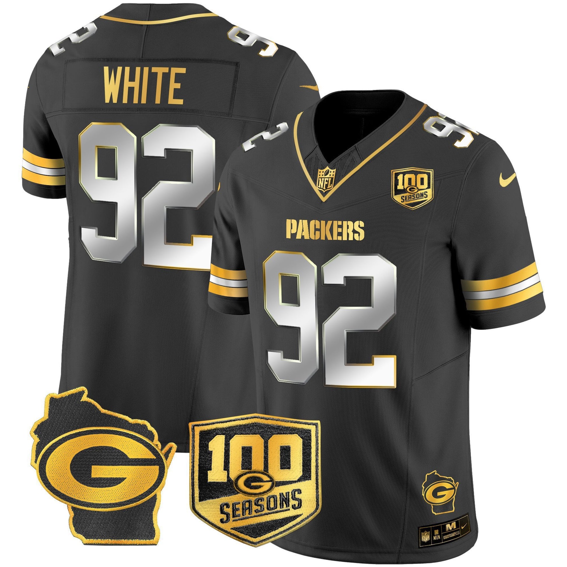 Men's Green Bay Packers 100th Season & Home Patch Gold Vapor Limited Jersey – All Stitched