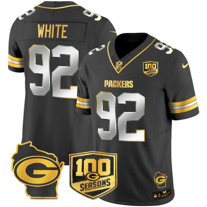 Men's Green Bay Packers 100th Season & Home Patch Gold Vapor Limited Jersey – All Stitched