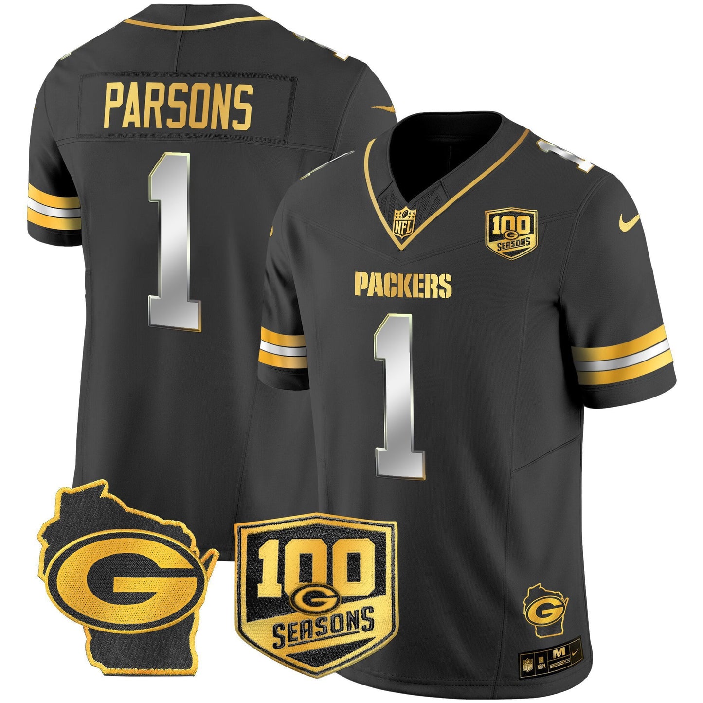 Men's Green Bay Packers 100th Season & Home Patch Gold Vapor Limited Jersey – All Stitched
