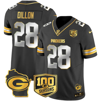 Men's Green Bay Packers 100th Season & Home Patch Gold Vapor Limited Jersey – All Stitched