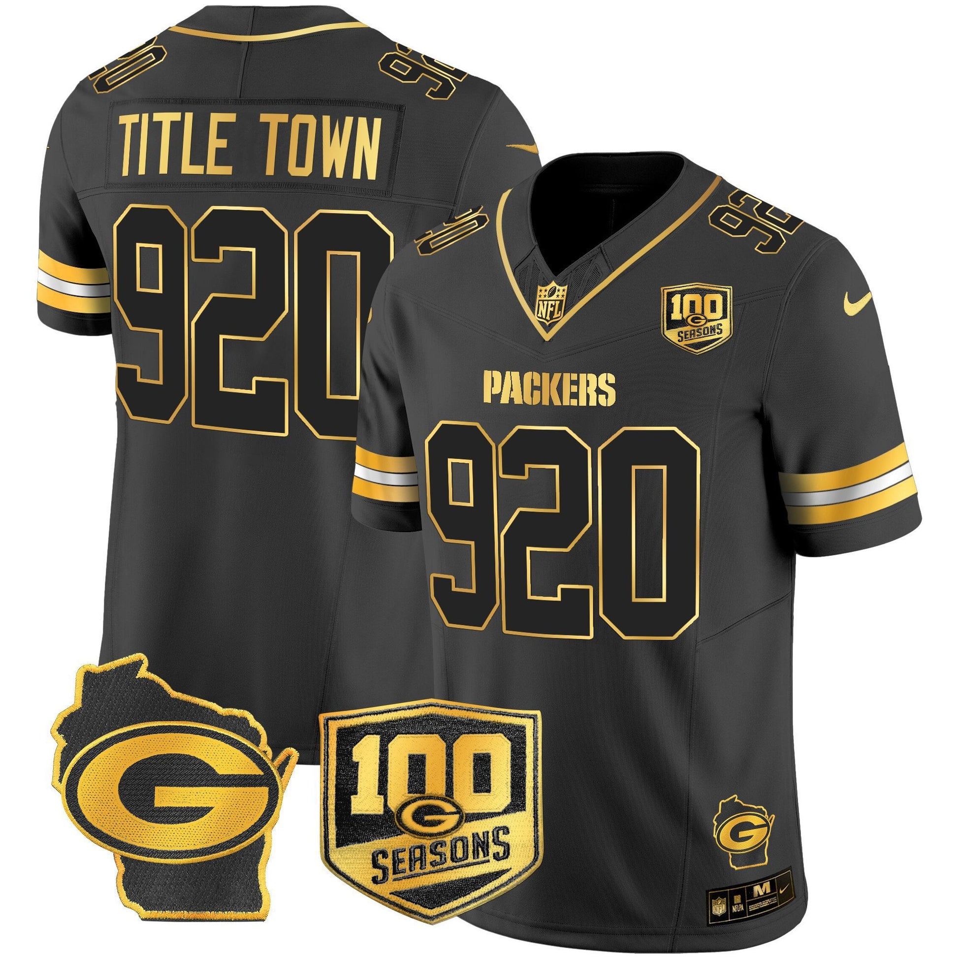 Men's Green Bay Packers 100th Season & Home Patch Gold Vapor Limited Jersey – All Stitched