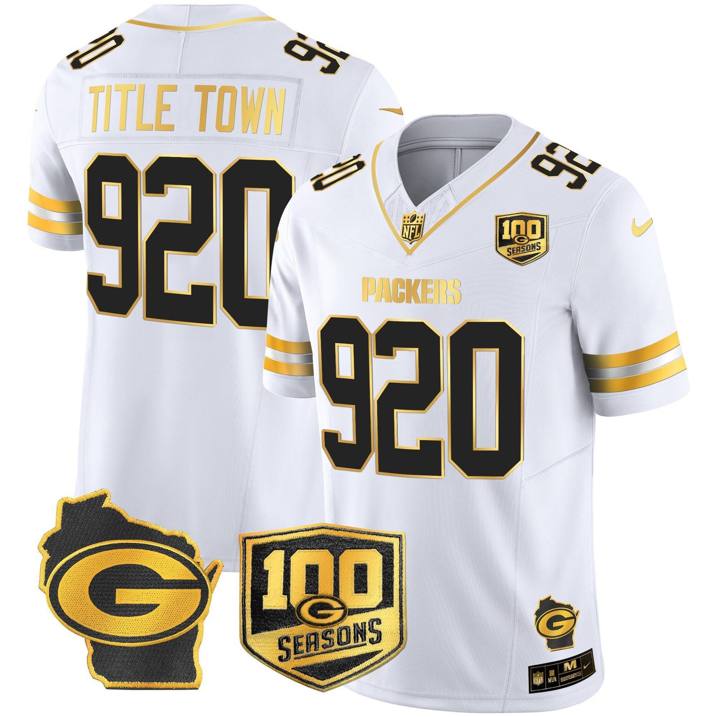Men's Green Bay Packers 100th Season & Home Patch Gold Vapor Limited Jersey – All Stitched