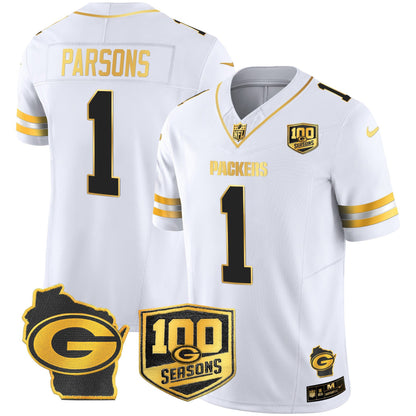 Men's Green Bay Packers 100th Season & Home Patch Gold Vapor Limited Jersey – All Stitched