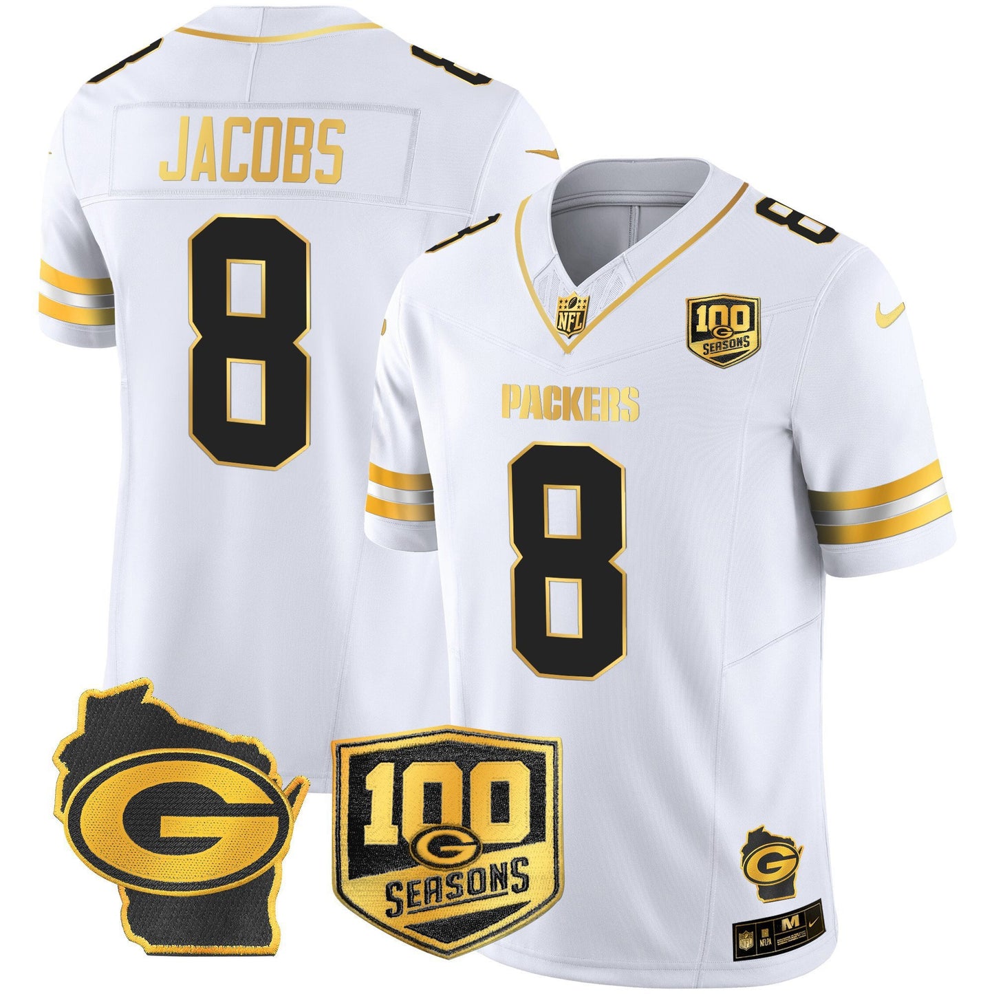 Men's Green Bay Packers 100th Season & Home Patch Gold Vapor Limited Jersey – All Stitched