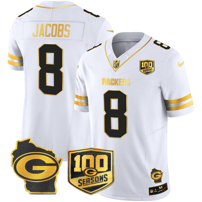Men's Green Bay Packers 100th Season & Home Patch Gold Vapor Limited Jersey – All Stitched