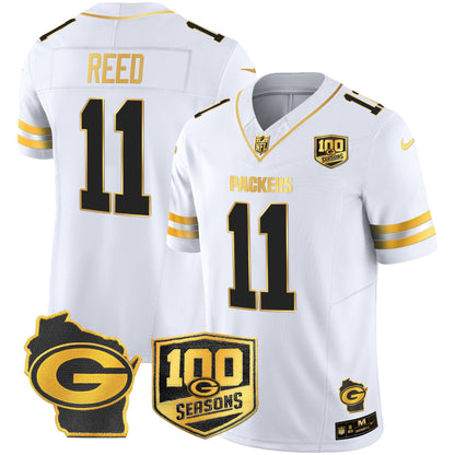 Men's Green Bay Packers 100th Season & Home Patch Gold Vapor Limited Jersey – All Stitched