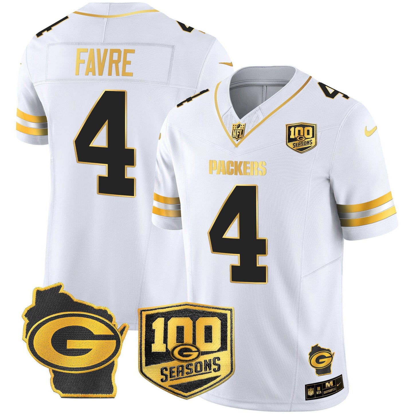 Men's Green Bay Packers 100th Season & Home Patch Gold Vapor Limited Jersey – All Stitched