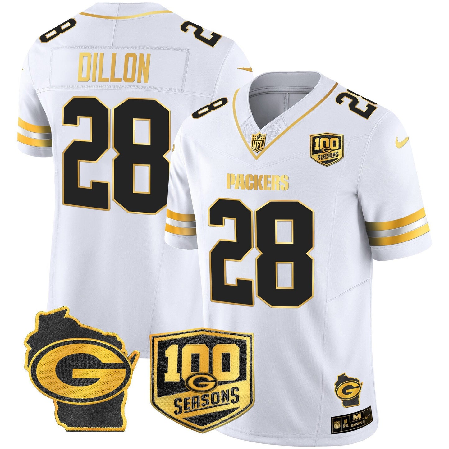 Men's Green Bay Packers 100th Season & Home Patch Gold Vapor Limited Jersey – All Stitched