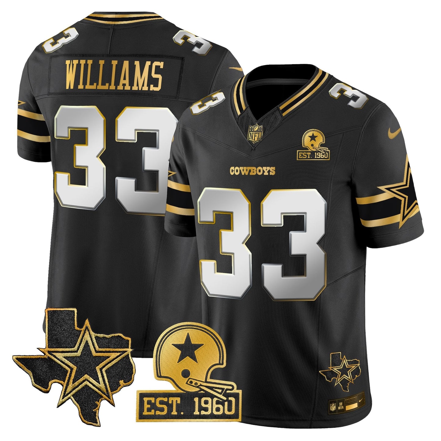 Men's Dallas Cowboys Est. 1960 & Texas Patch Gold Vapor Limited Jersey - All Stitched