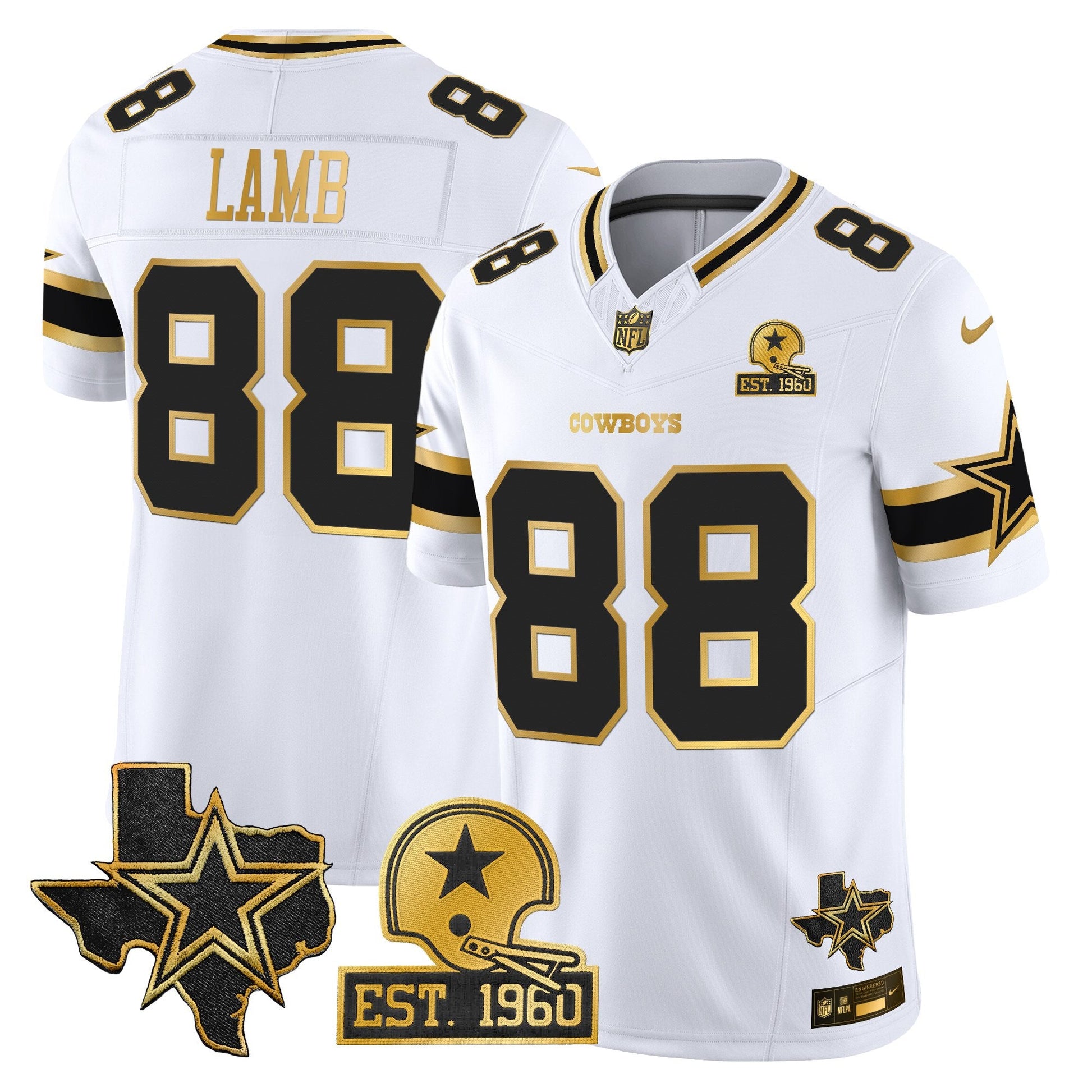 Men's Dallas Cowboys Est. 1960 & Texas Patch Gold Vapor Limited Jersey - All Stitched