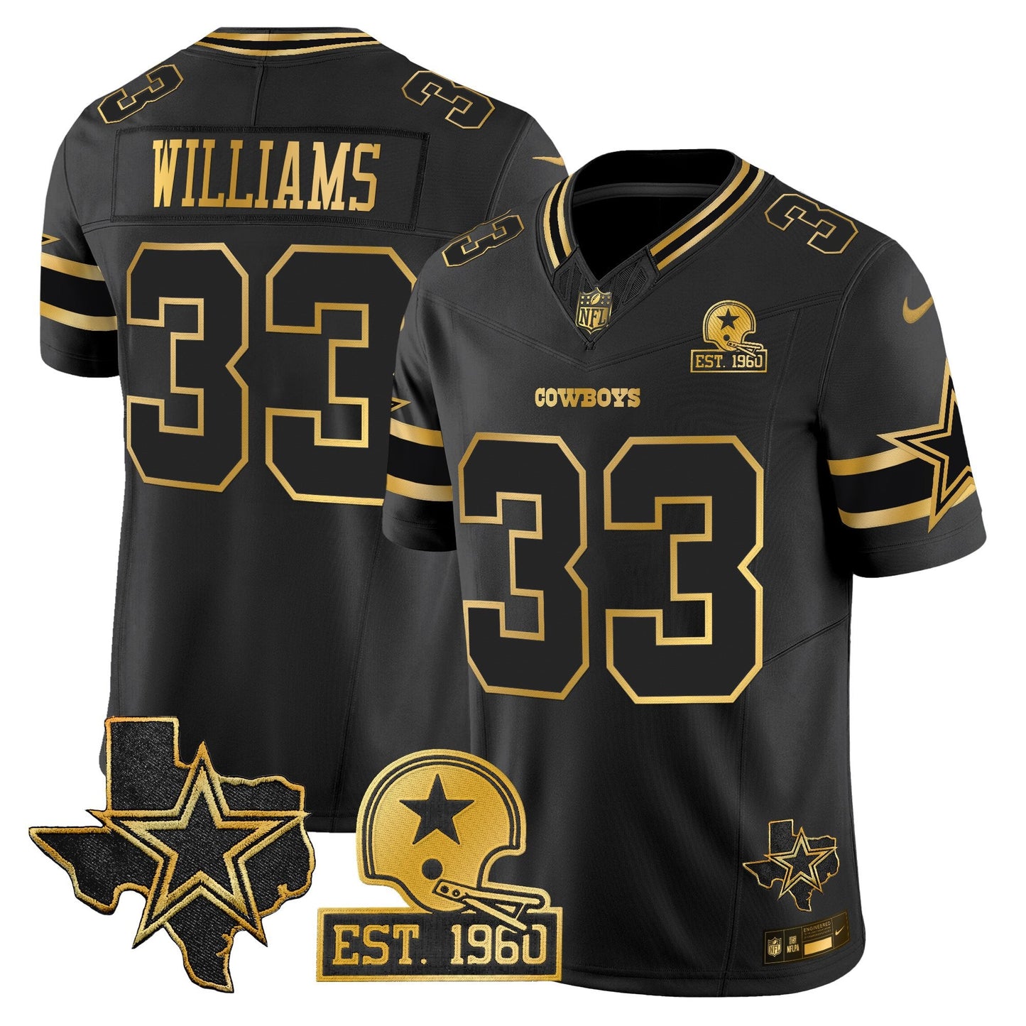 Men's Dallas Cowboys Est. 1960 & Texas Patch Gold Vapor Limited Jersey - All Stitched