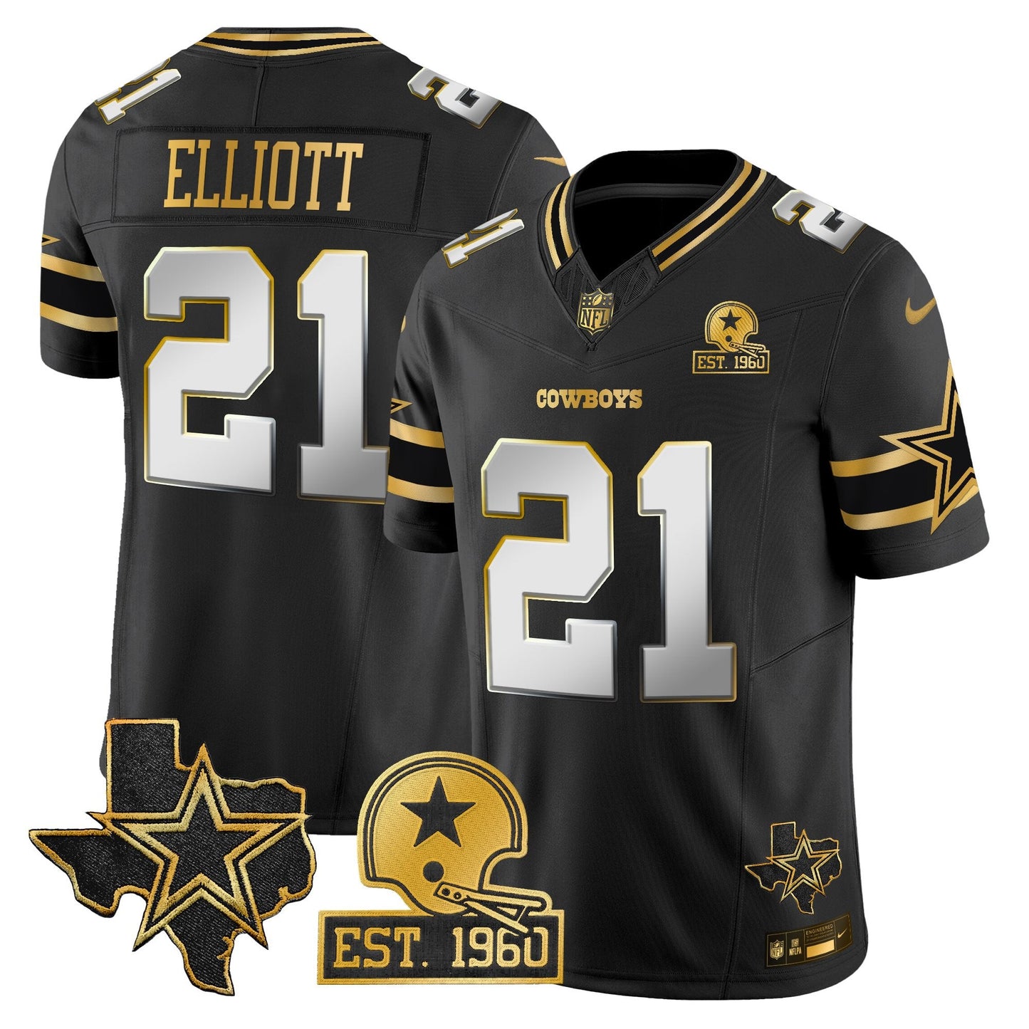 Men's Dallas Cowboys Est. 1960 & Texas Patch Gold Vapor Limited Jersey - All Stitched