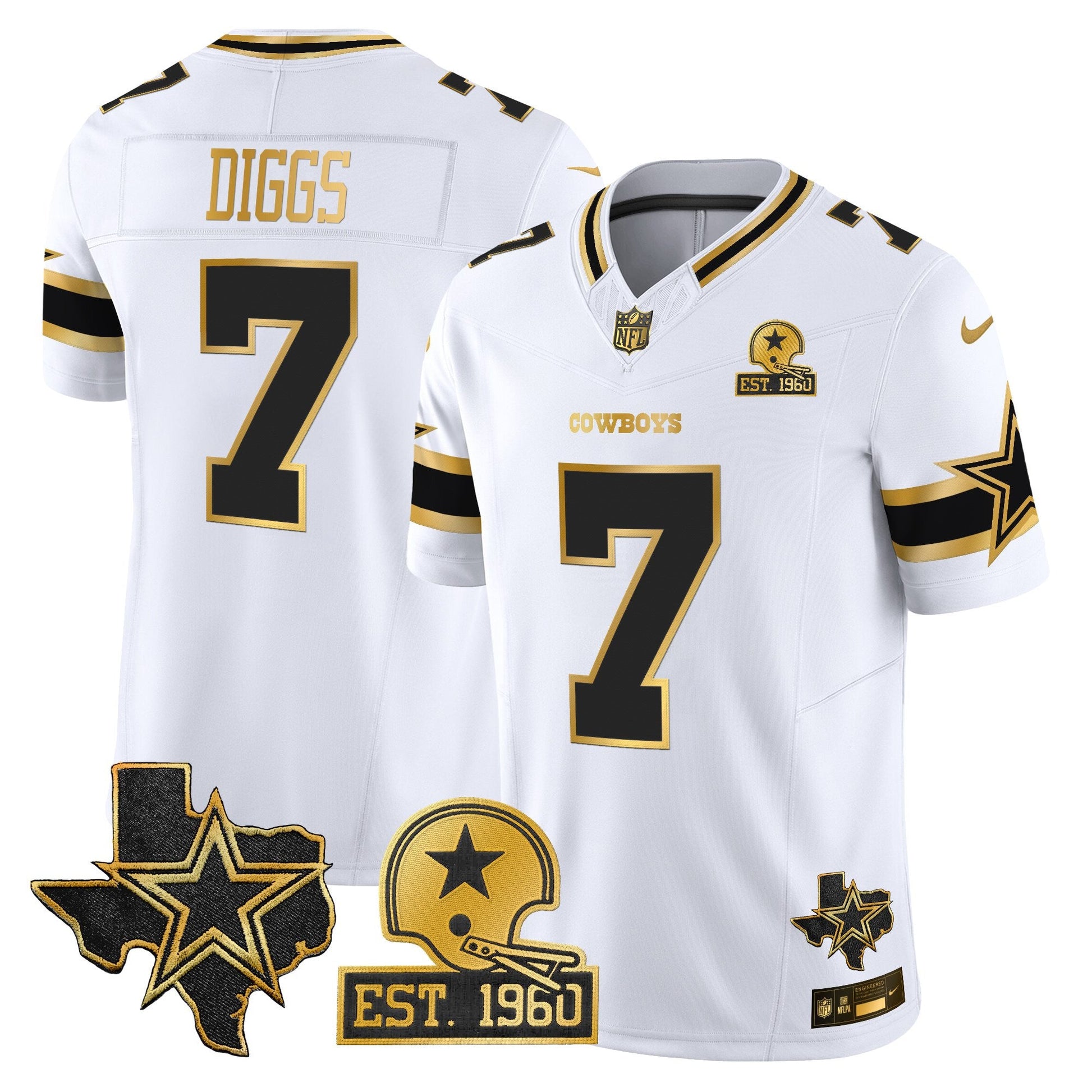 Men's Dallas Cowboys Est. 1960 & Texas Patch Gold Vapor Limited Jersey - All Stitched