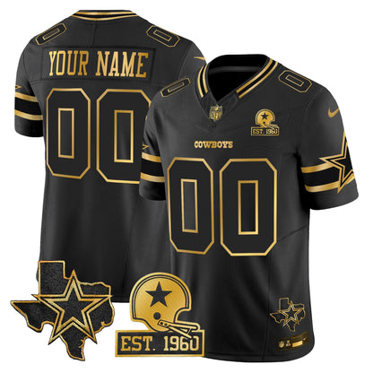 Dallas Cowboys Est. 1960 & Texas Patch Gold Vapor Limited Custom Jersey - All Stitched