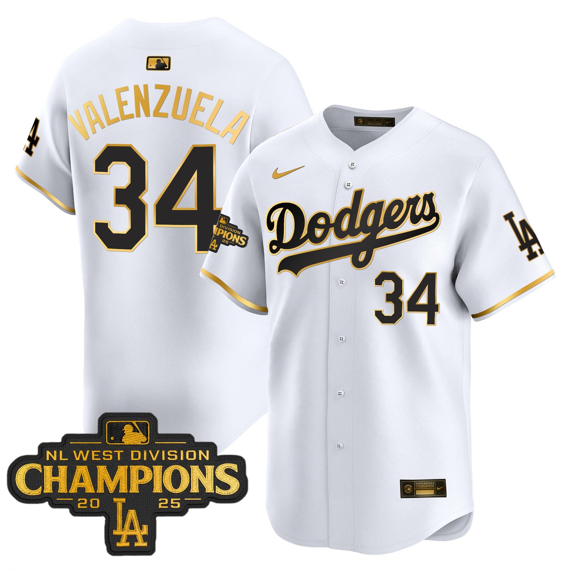 Men's Dodgers 2025 NL West Division Champions Patch Gold Trim Vapor Premier Limited Jersey - All Stitched