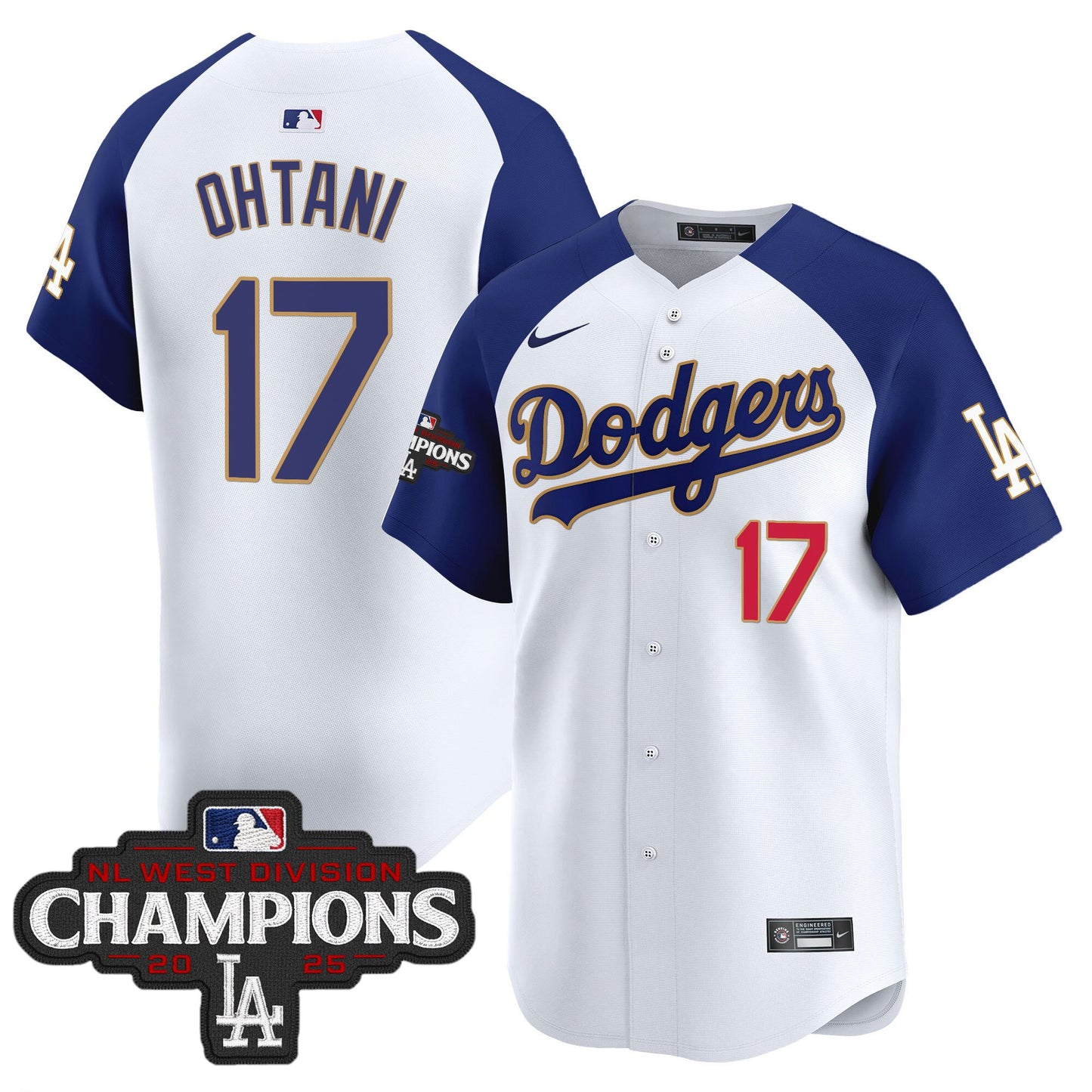 Men's Dodgers 2025 NL West Division Champions Patch Gold Trim Vapor Premier Limited Jersey - All Stitched
