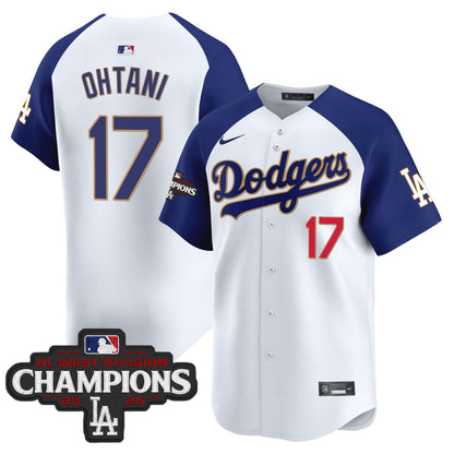 Men's Dodgers 2025 NL West Division Champions Patch Gold Trim Vapor Premier Limited Jersey - All Stitched