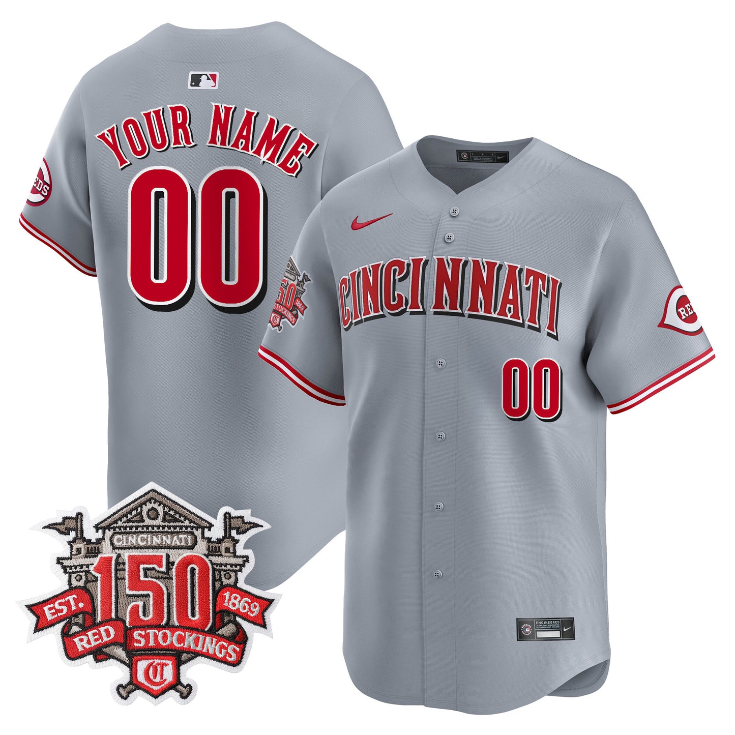 Cincinnati Reds 150th Anniversary Patch Vapor Premier Limited Custom Jersey - All Stitched