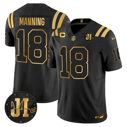 Men's Indianapolis Colts 2025 Jim Irsay Patch Gold Vapor Limited Jersey - All Stitched