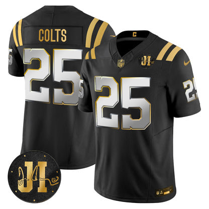 Men's Indianapolis Colts 2025 Jim Irsay Patch Gold Vapor Limited Jersey - All Stitched