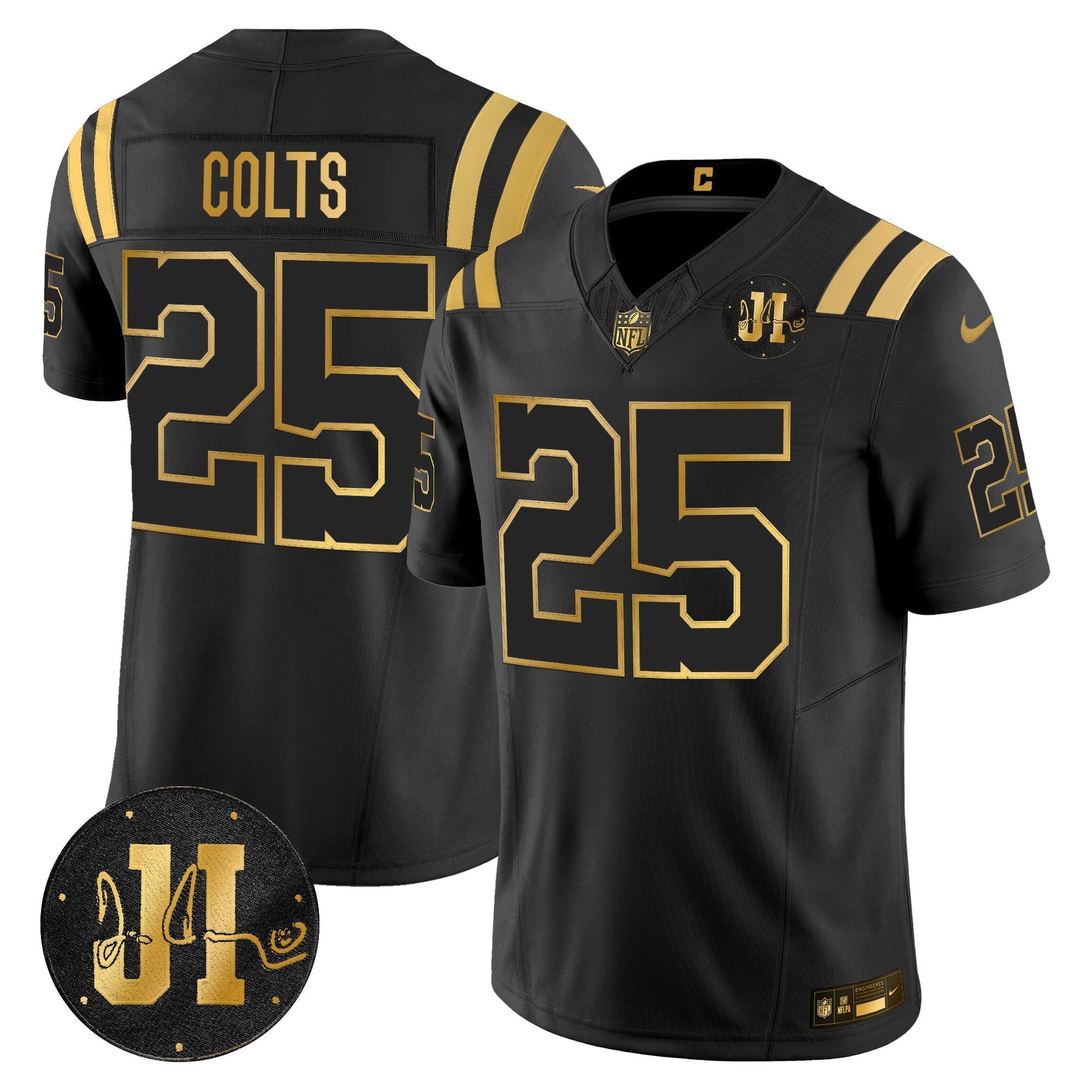 Men's Indianapolis Colts 2025 Jim Irsay Patch Gold Vapor Limited Jersey - All Stitched