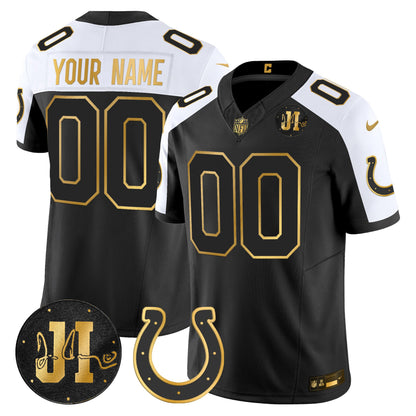 Indianapolis Colts 2025 Jim Irsay Patch Gold Vapor Limited Custom Jersey - All Stitched