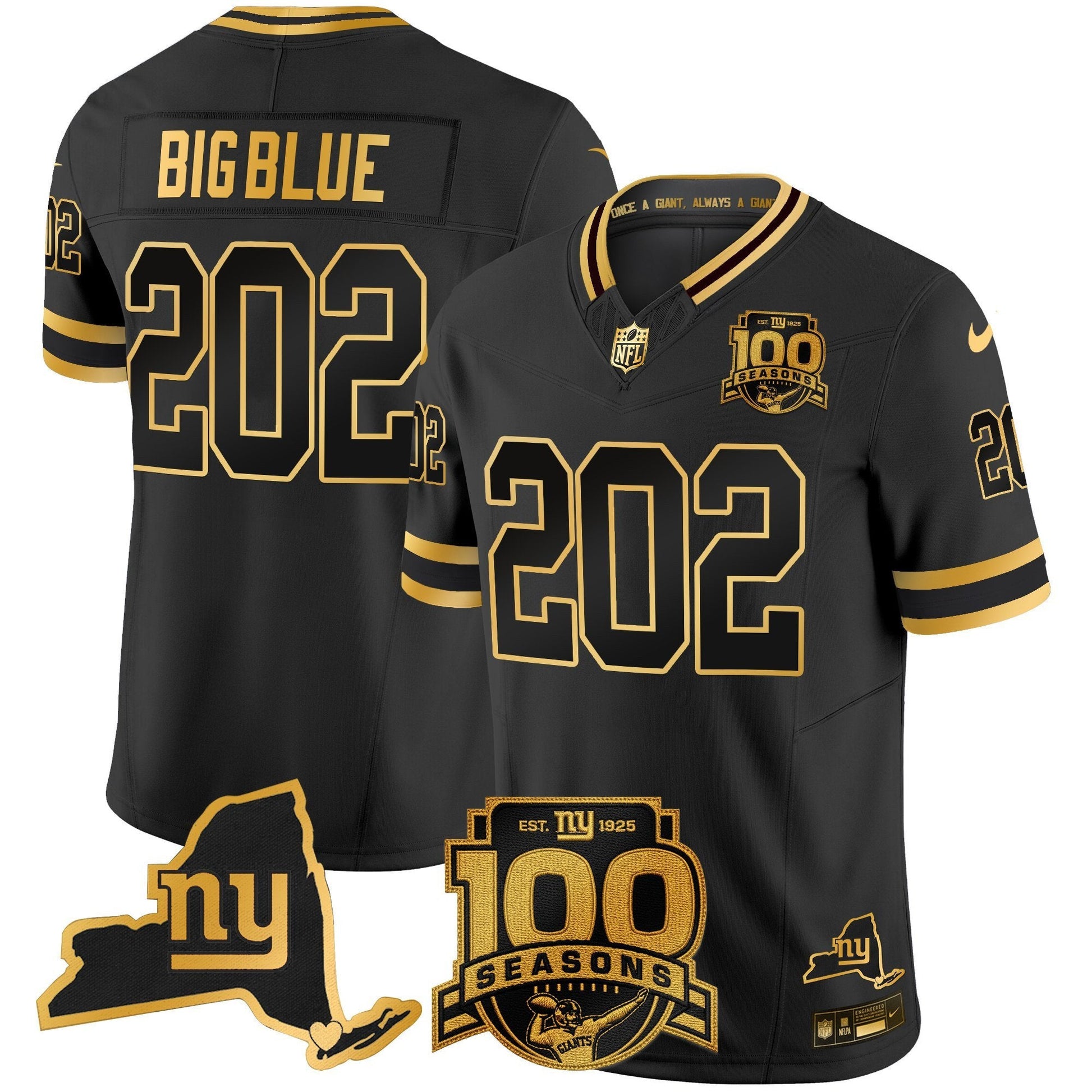 NYG 100th Season & State Patch Gold Vapor Limited Jersey - All Stitched